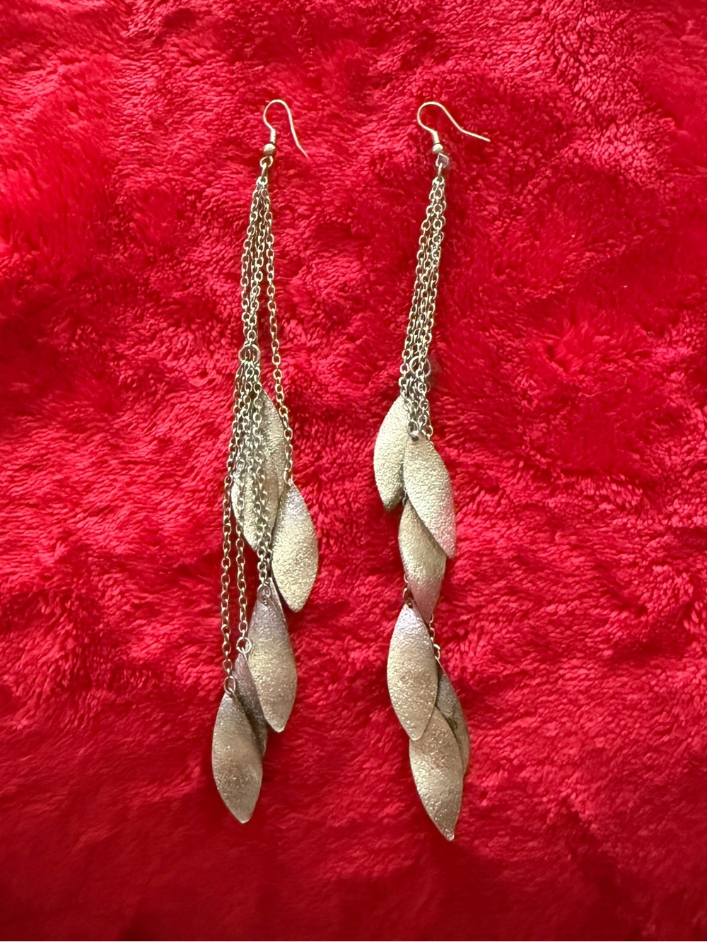 Vintage Silver Tone Leaf Dangle Earrings - Boho Chic Fringe